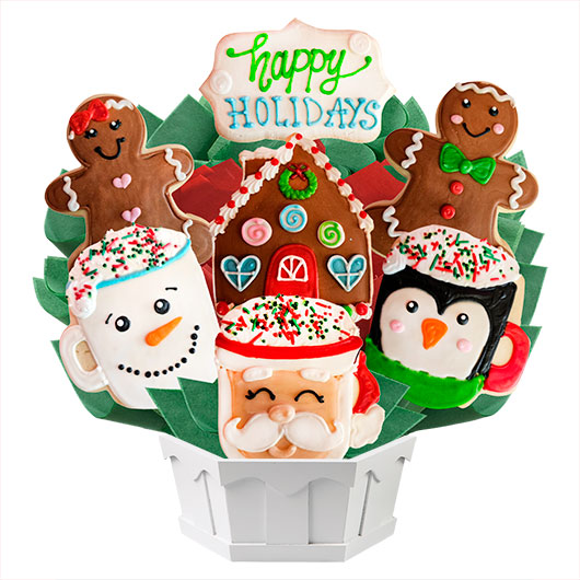 Happy Holiday Mugs Cookie Bouquet